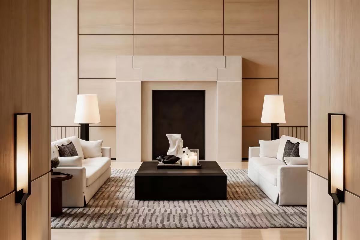Lighting and decor within a refined contemporary lounge