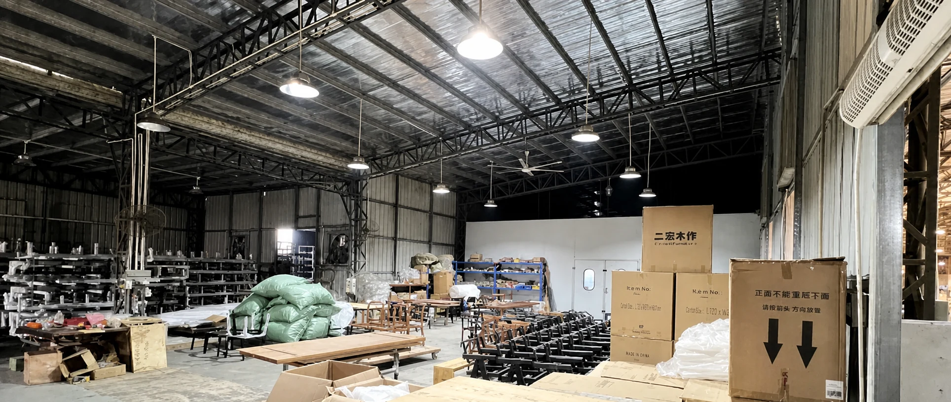 Furniture finishing area at the Dongguan base