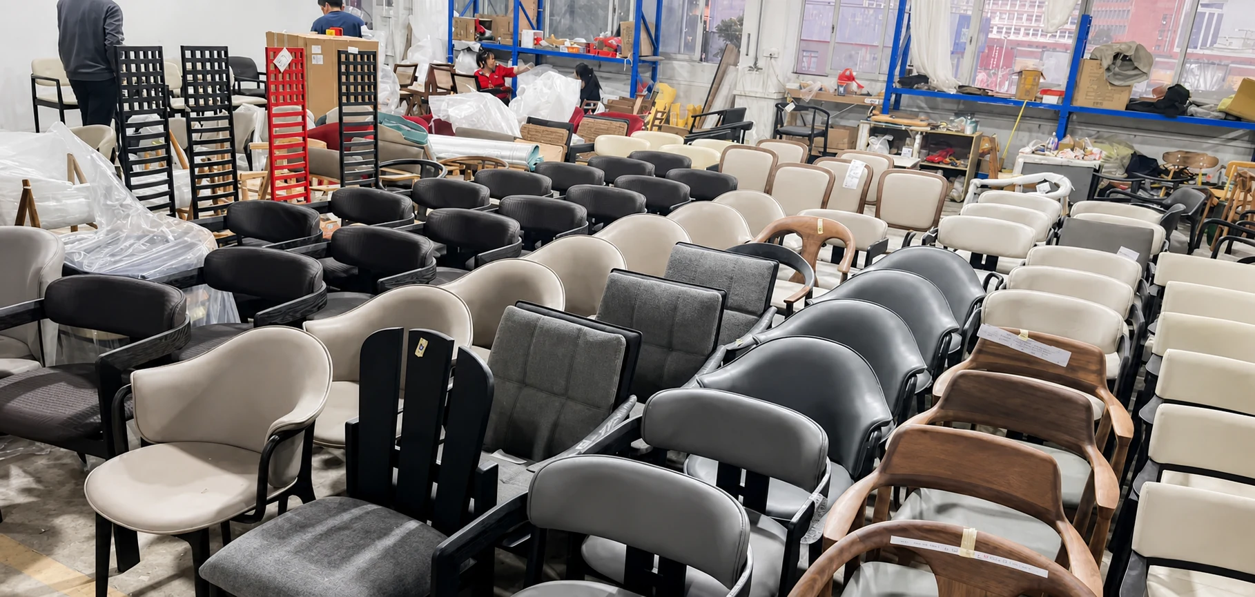 Finished seating grouped for inspection
