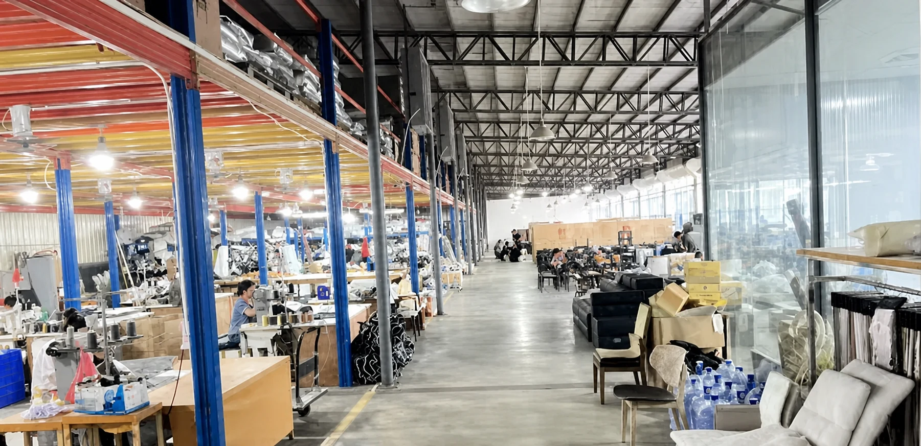 Upholstery equipment at the Dongguan factory