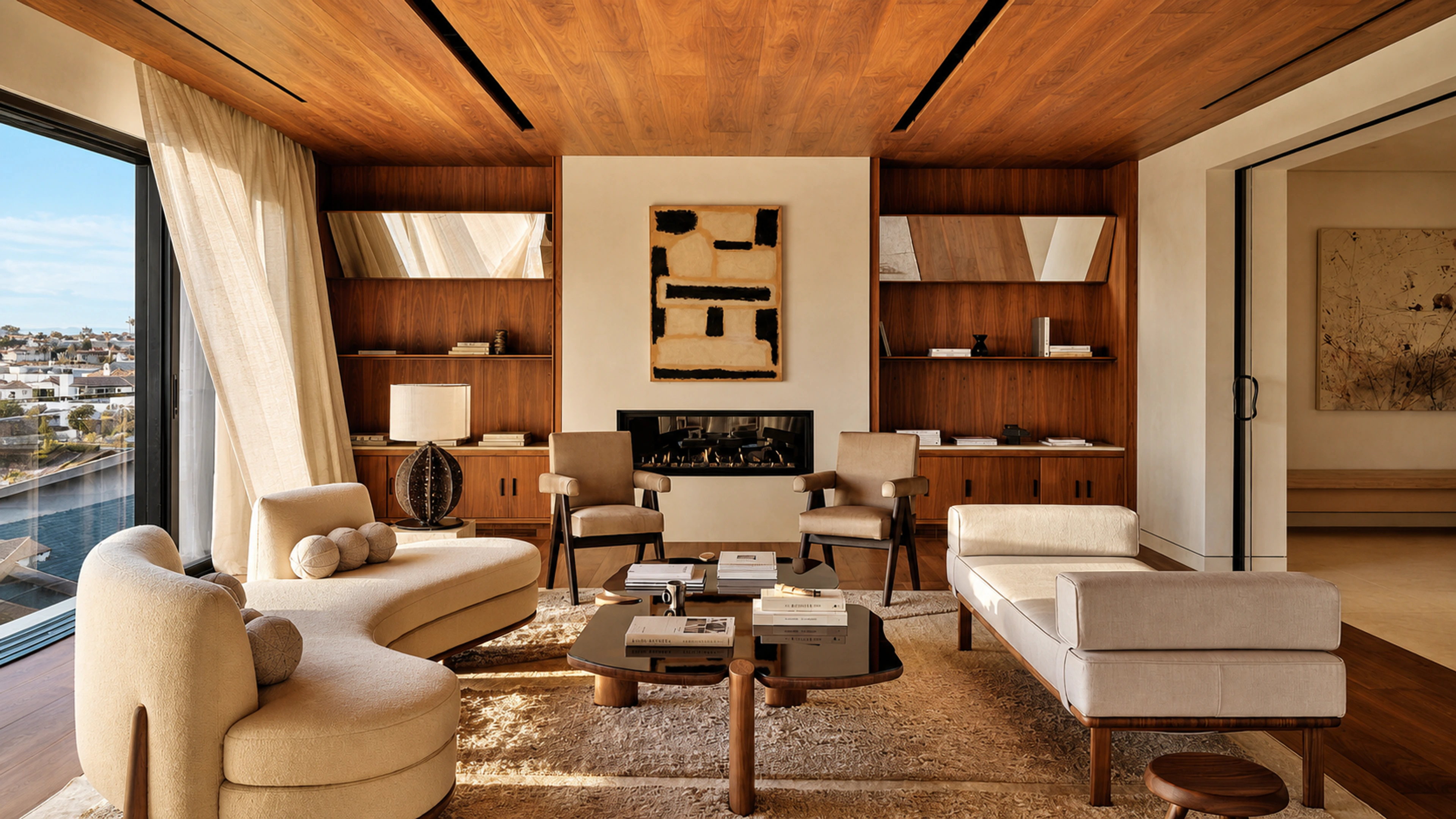 ZAOZUO HOME warm residential interior with custom seating, tables and cabinetry